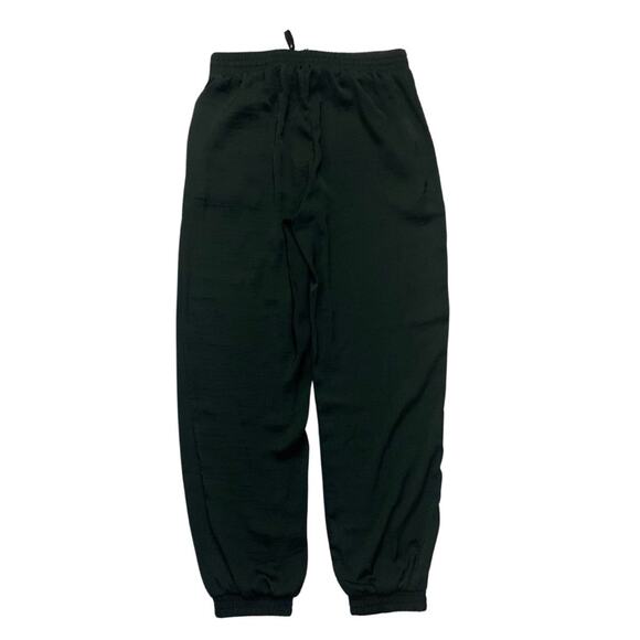 MELLODAY Forest Dark Green Satin Relaxed Jogger Track Pants Small High Waist - Picture 5 of 9